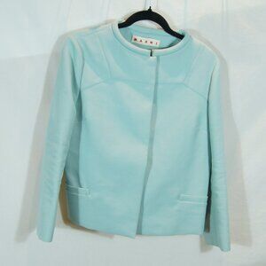 Marni Women’s Light Blue Collarless Jacket Size EU 44 – Minimalist Designer